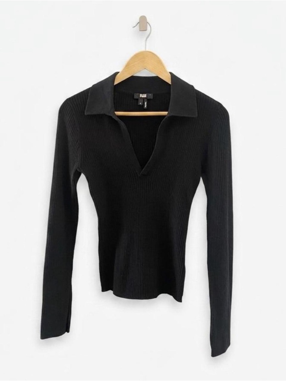 PAIGE Black Ribbed Sweetheart Neck Knit Top